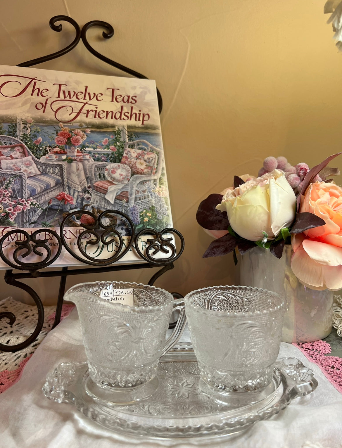 Vintage Cut Glass Cream and Sugar Holder