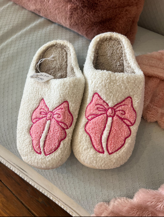 Soft pink bow slippers